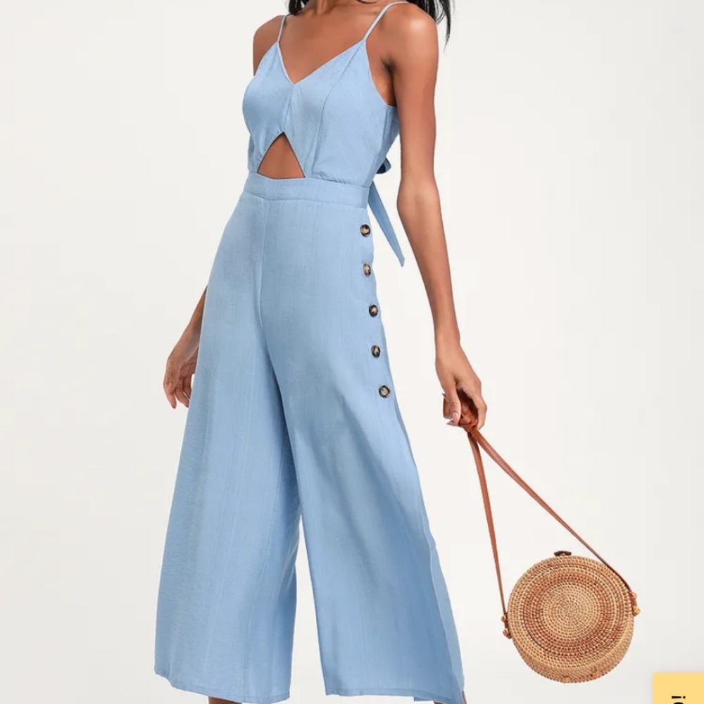 Imagine That Light Blue Tie-Back Cutout Jumpsuit